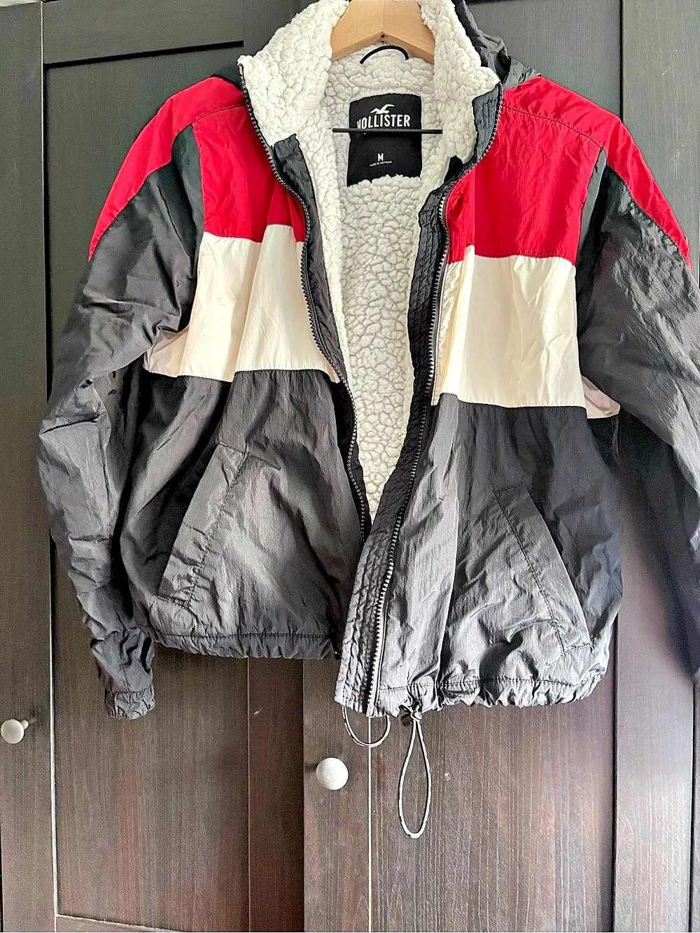 Hollister Colorblock Sherpa Lined Hooded Windbreaker Jacket Medium
